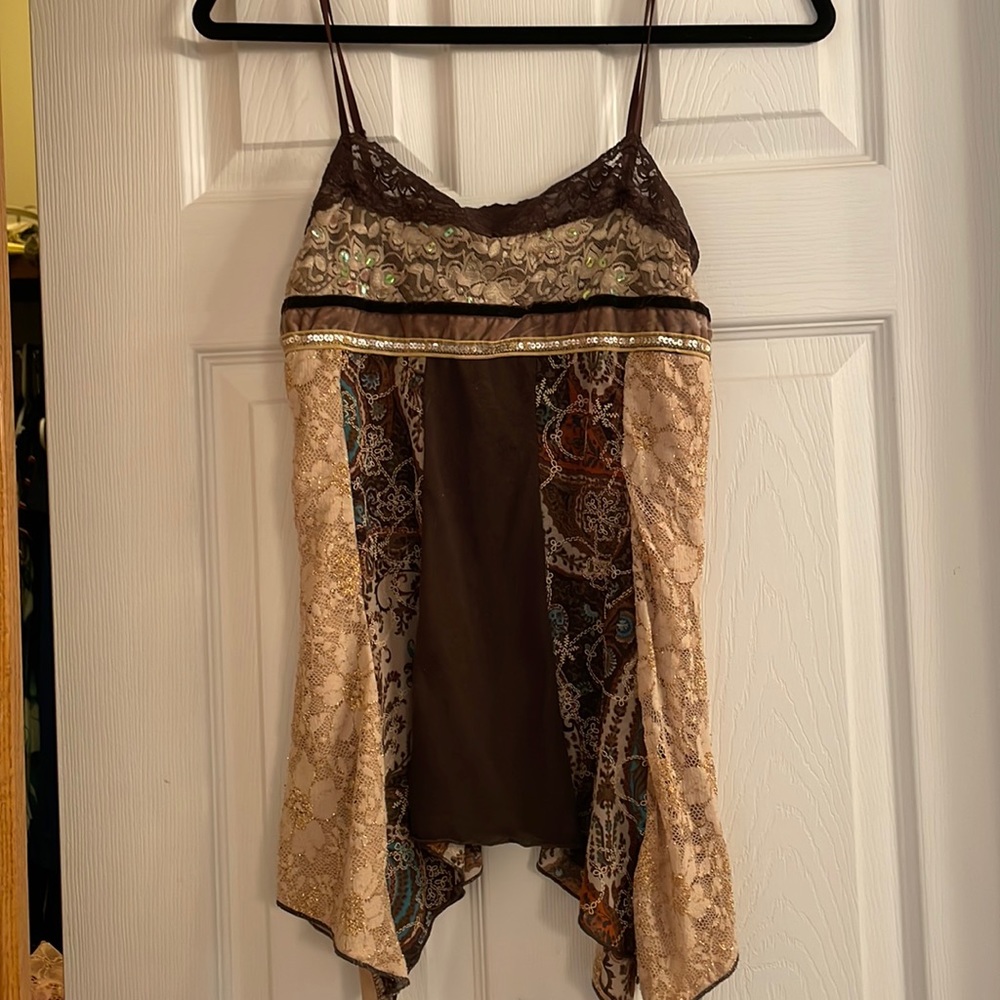 Multi colored dressy top with spaghetti straps